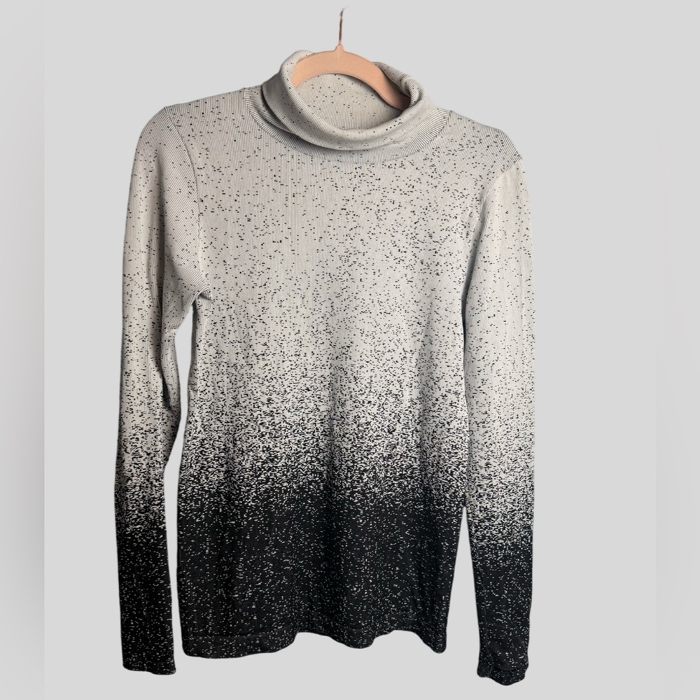 Athleta Black and White Speckled Turtleneck Sweater